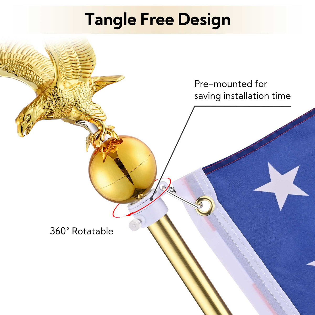 thumbnail image 2 of 8 Foot Glossy Wood Indoor Flagpole Kit With Eagle Topper - No Base/Mount 2 of 2